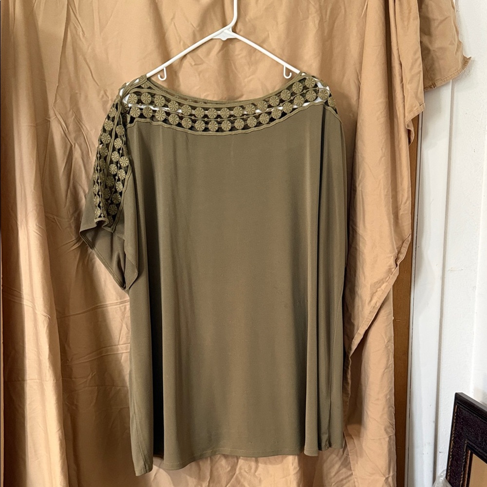Cato Olive Blouse with Embellished Shoulder